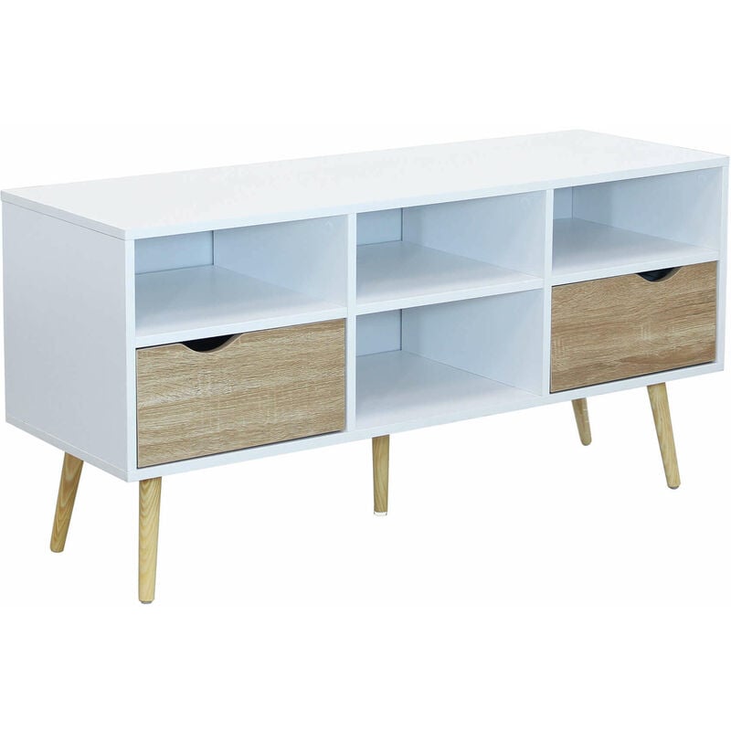 foto del prodotto mobile porta tv in legno con 2 cassetti e 4 ripiani adrien