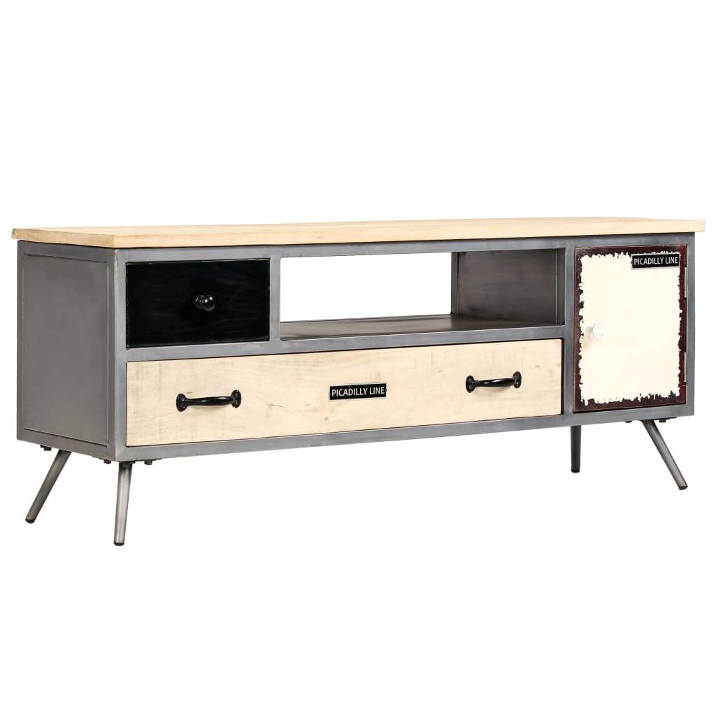foto del prodotto mobile porta tv in mango massello e acciaio 120x30x45cm