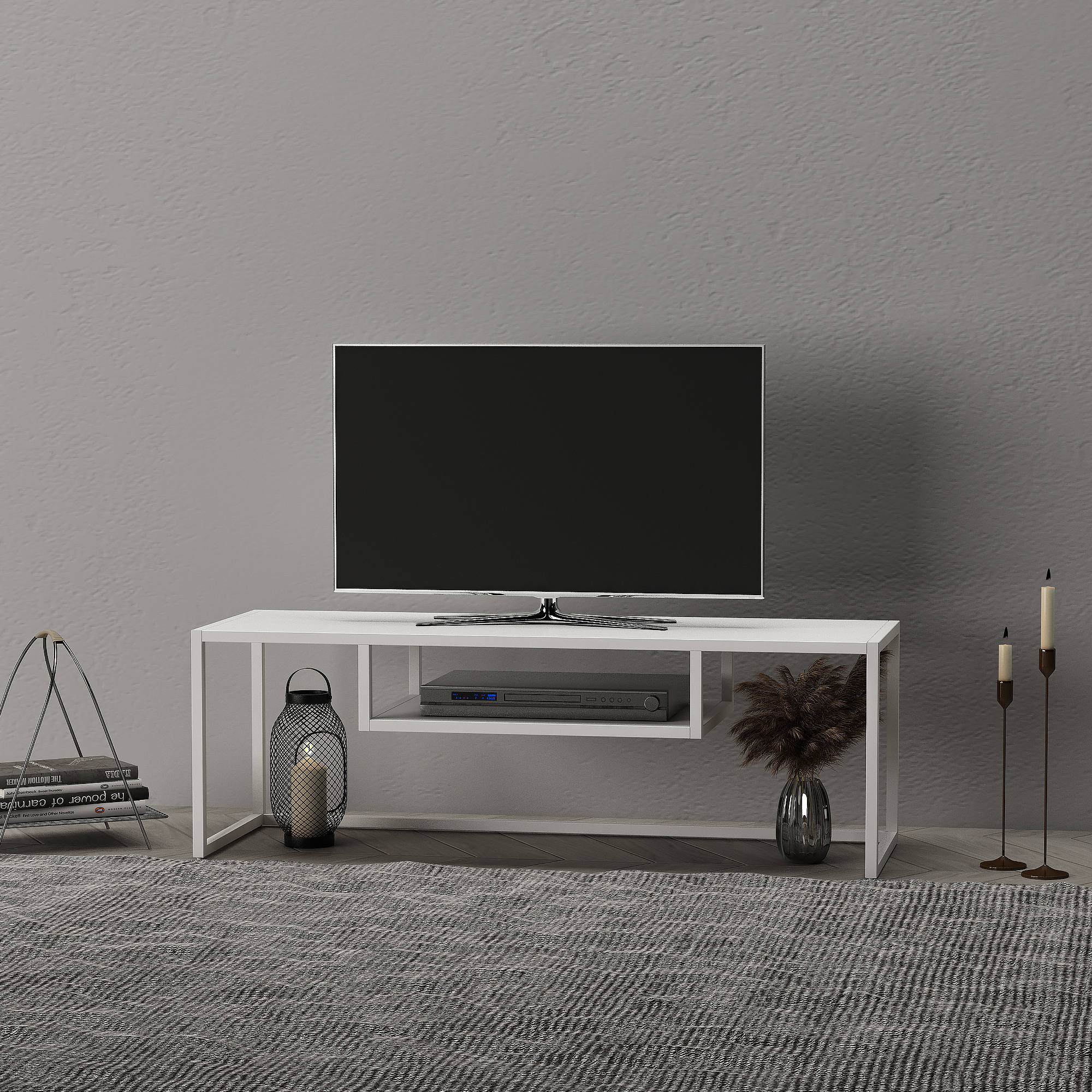 foto del prodotto mobile porta tv isokyr metallo bianco opaco en.casa 