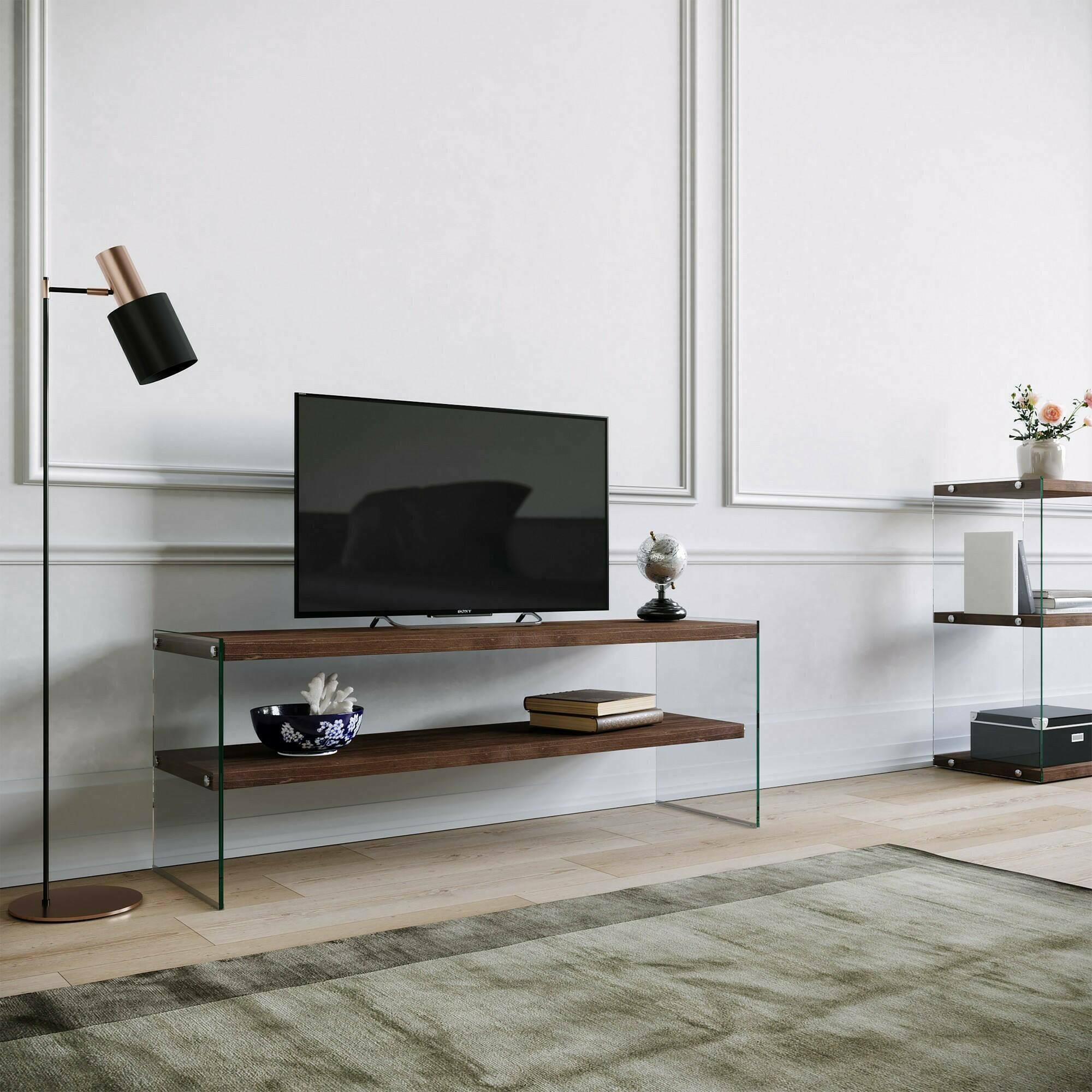 foto del prodotto mobile porta tv italia, credenza da soggiorno, armadio basso per tv, base parete attrezzata, 120x35h45 cm, noce scuro