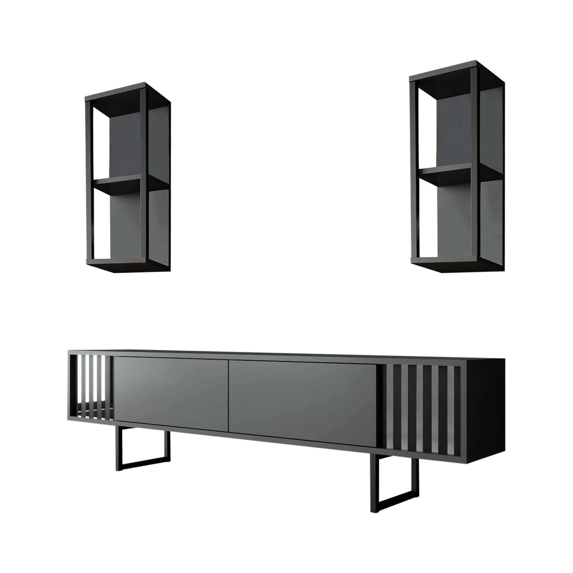 foto del prodotto mobile porta tv iva, credenza da soggiorno, armadio basso per tv, base parete attrezzata, 180x30h48 cm, antracite e nero