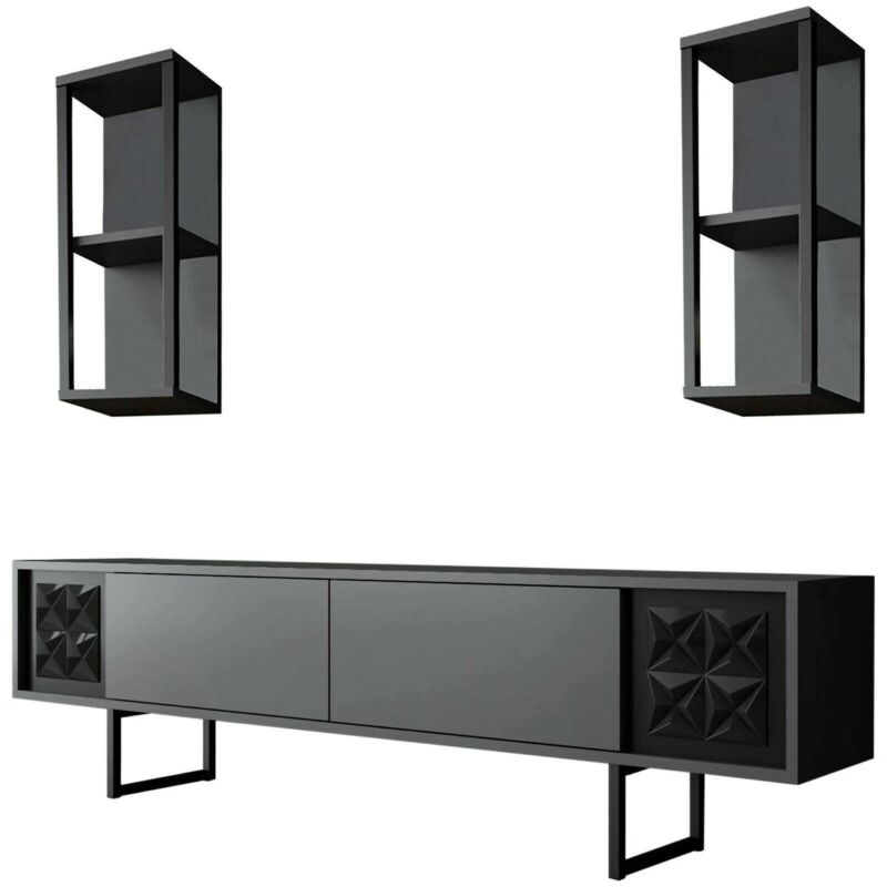 foto del prodotto mobile porta tv kaus, credenza da soggiorno, armadio basso per tv, base parete attrezzata, 180x30h48 cm, antracite e nero, con imballo rinforzato, con imballo rinforzato - dmora