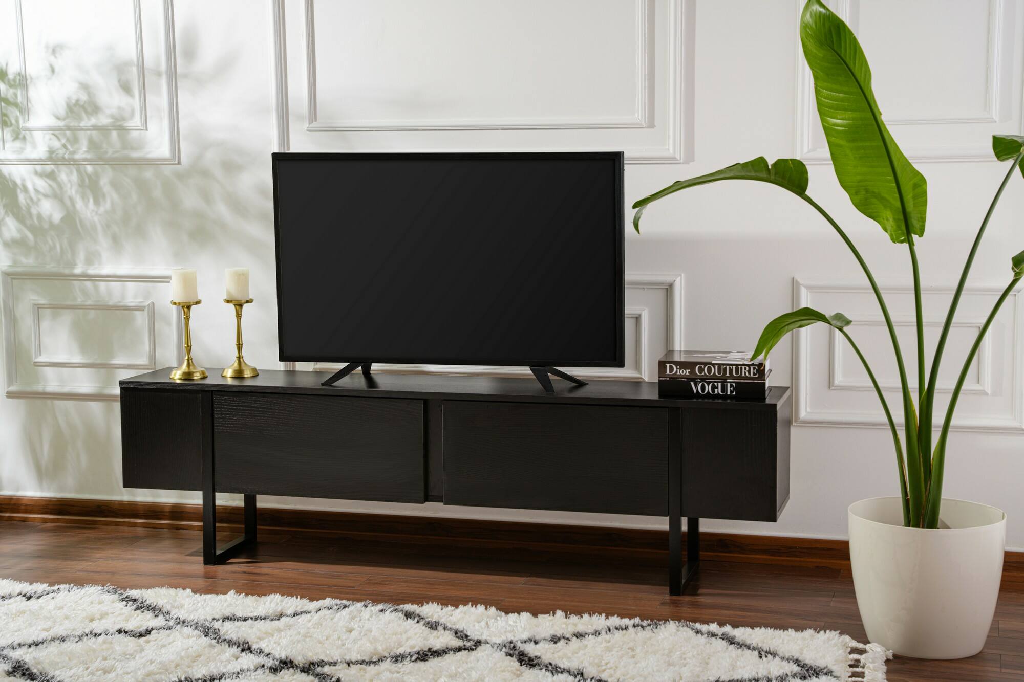 foto del prodotto mobile porta tv lilith, credenza da soggiorno, armadio basso per tv, base parete attrezzata, 180x30 h50 cm, nero