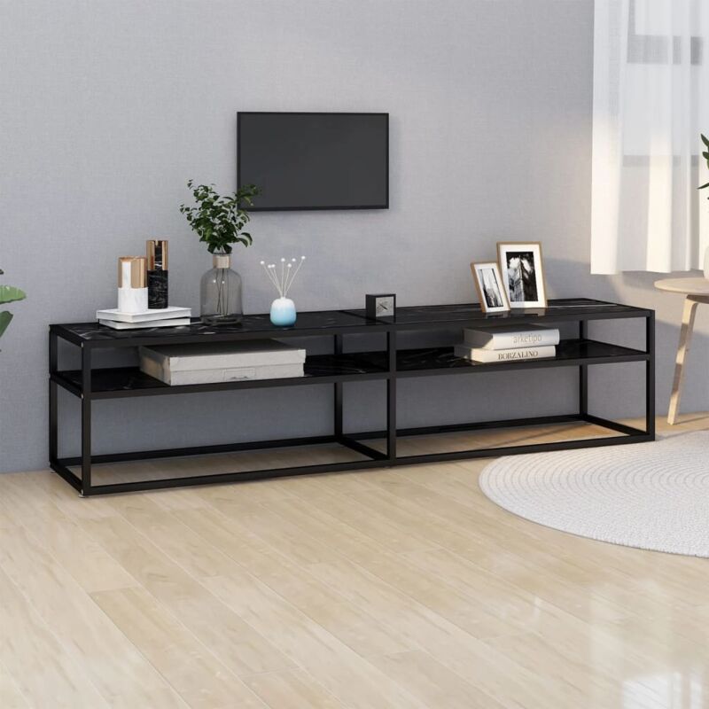 foto del prodotto mobile porta tv marmo nero 180x40x40,5 cm in vetro temperato vidaxl