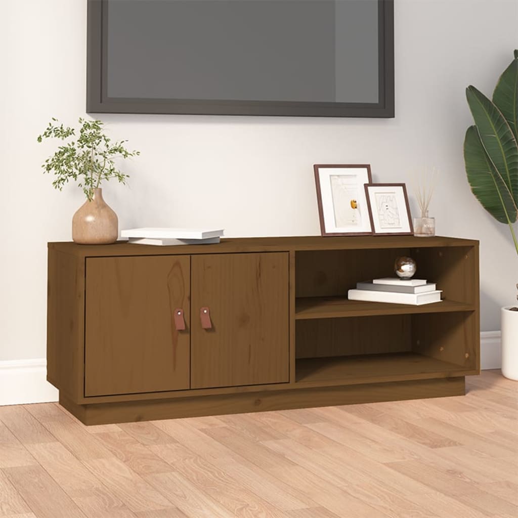 foto del prodotto mobile porta tv miele 105x34x40 cm in legno massello di pino