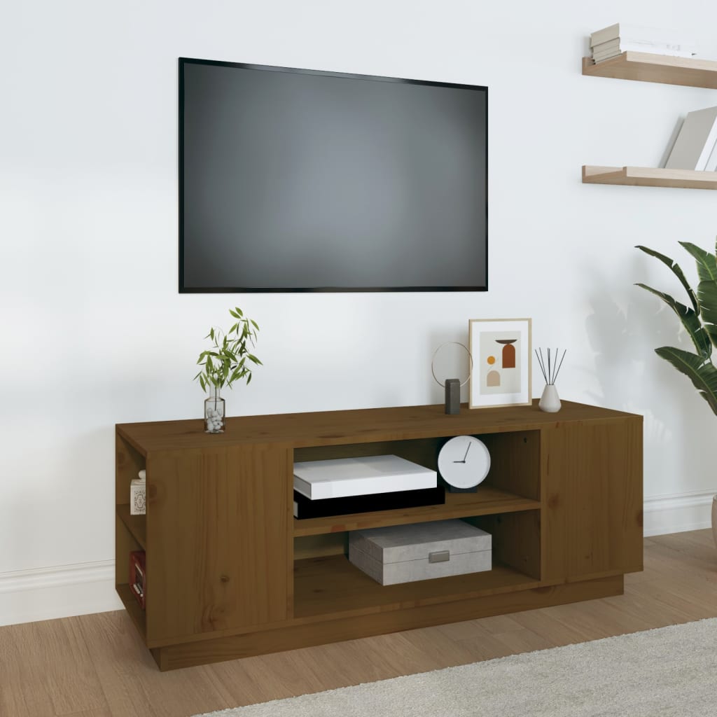 foto del prodotto mobile porta tv miele 110x35x40,5 cm in legno massello di pino cod mxl 26129