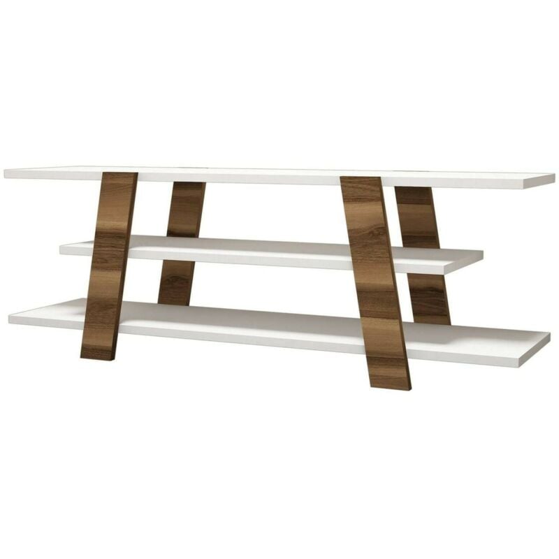 foto del prodotto mobile porta tv mir, credenza da soggiorno, armadio basso per tv, base parete attrezzata, 120x34h42 cm, noce e bianco, con imballo rinforzato, con
