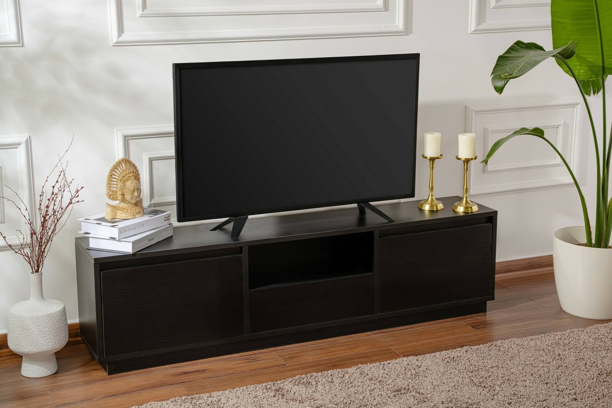 foto del prodotto mobile porta tv morrigan, credenza da soggiorno, armadio basso per tv, base parete attrezzata, 160x30 h42 cm, nero
