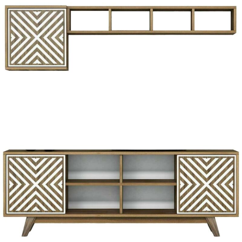 foto del prodotto mobile porta tv nair, credenza da soggiorno, armadio basso per tv, base parete attrezzata, 160x35h56 cm, noce e bianco, con imballo rinforzato, con imballo rinforzato - dmora