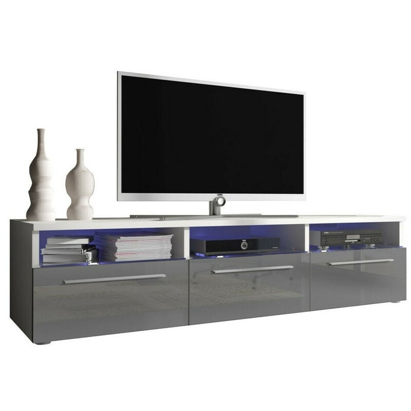 foto del prodotto mobile porta tv nashville 100, bianco grigio lucido, il numero di porte 0, numero di cassetti 0, 150x35x46cm, led con