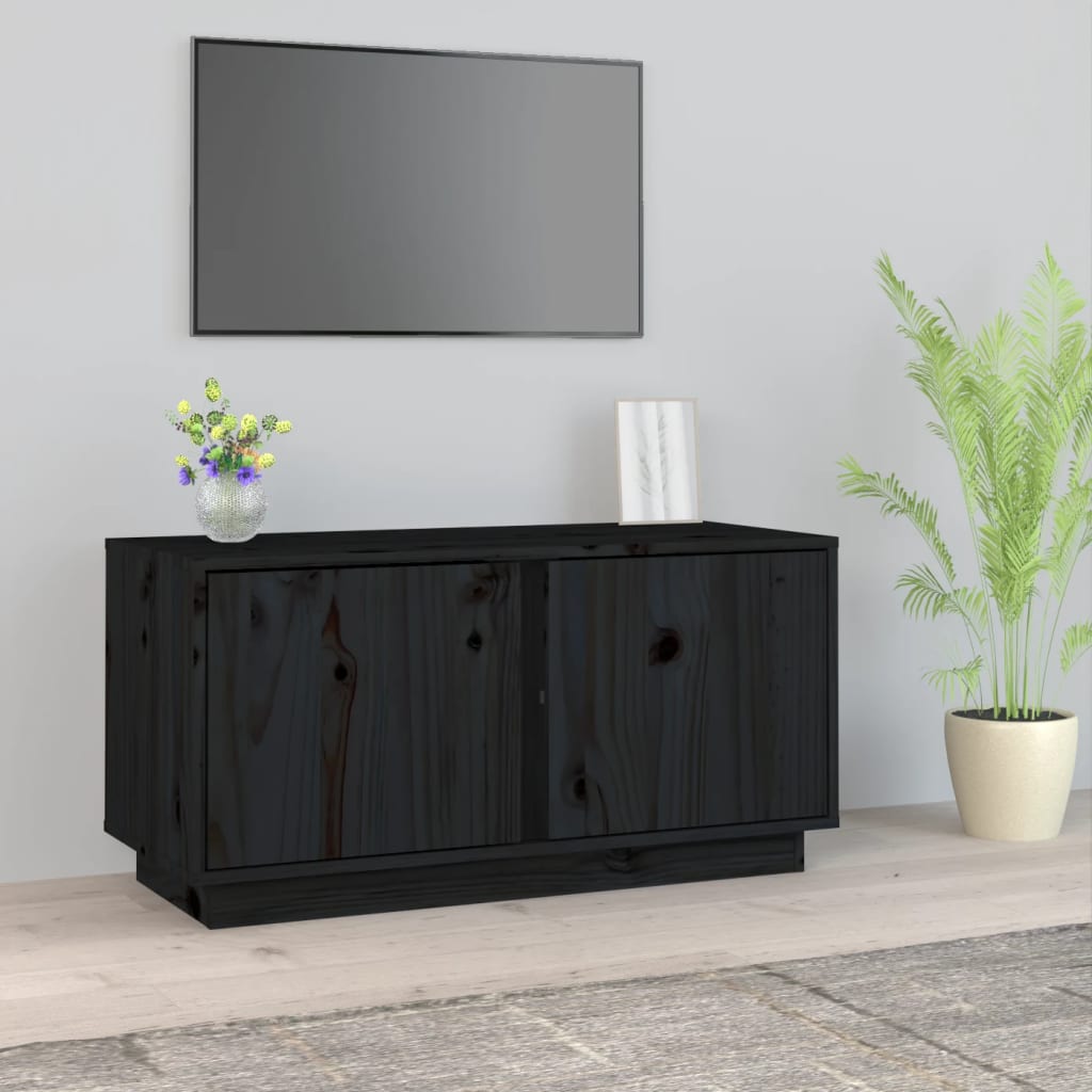 foto del prodotto mobile porta tv nera 80x35x40,5 cm in legno massello di pino cod mxl 26963