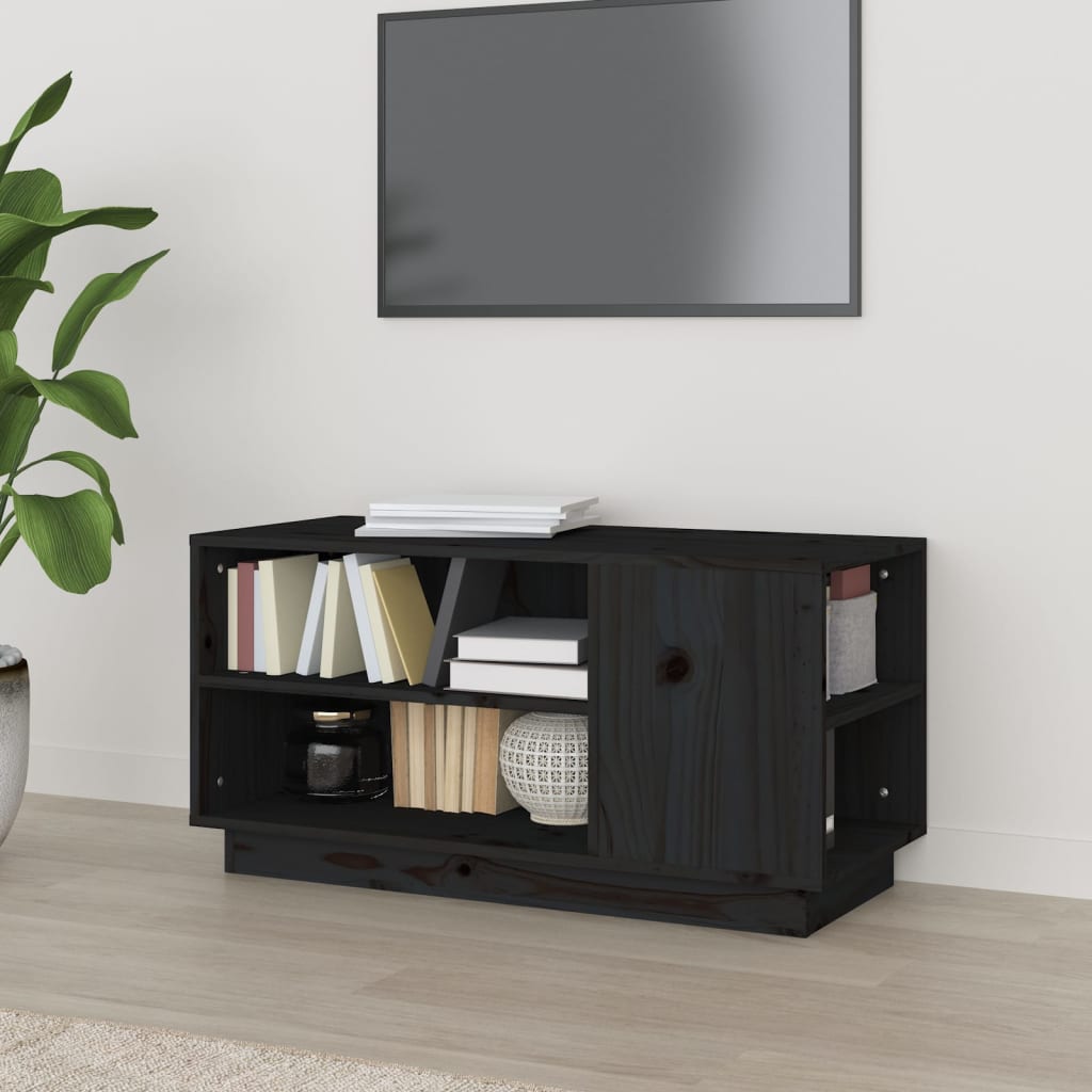 foto del prodotto mobile porta tv nera 80x35x40,5 cm in legno massello di pino cod mxl 27680
