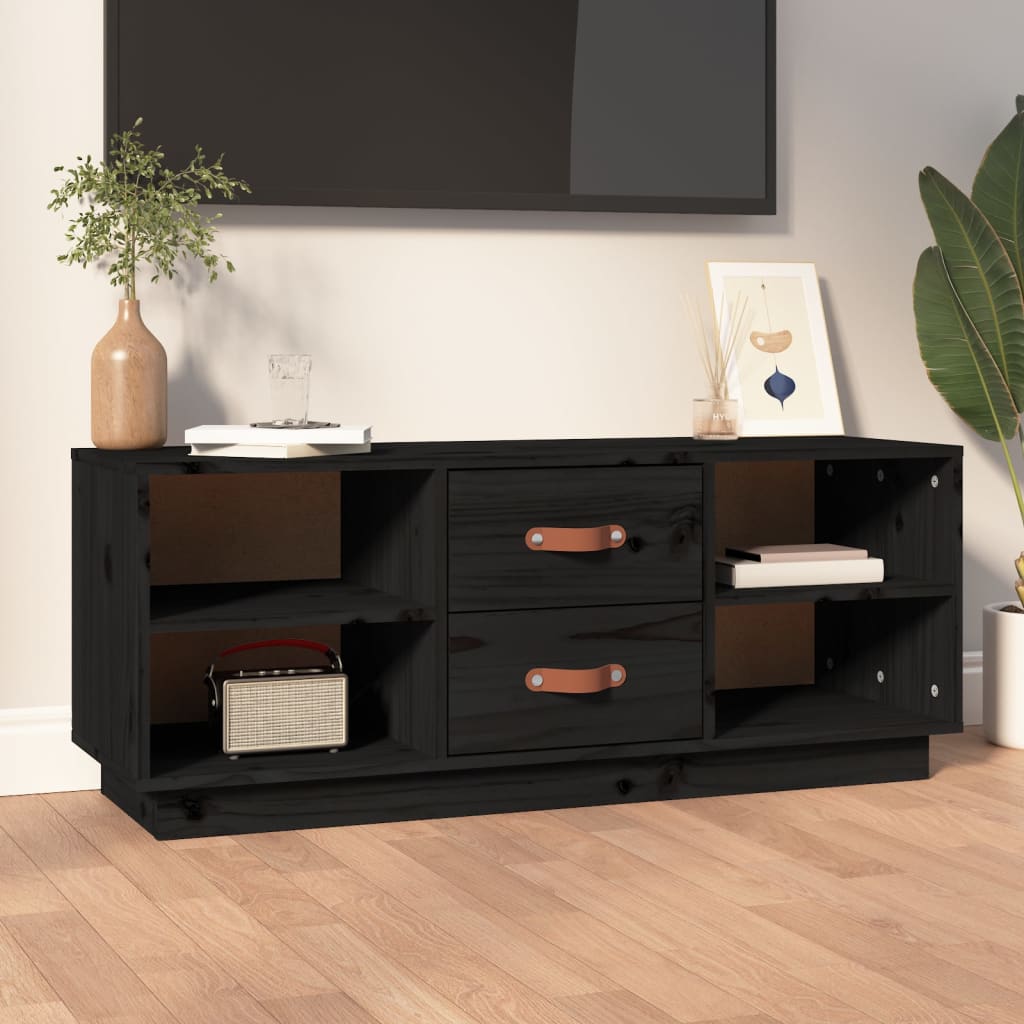 foto del prodotto mobile porta tv nero 100x34x40 cm in legno massello di pino cod mxl 16366