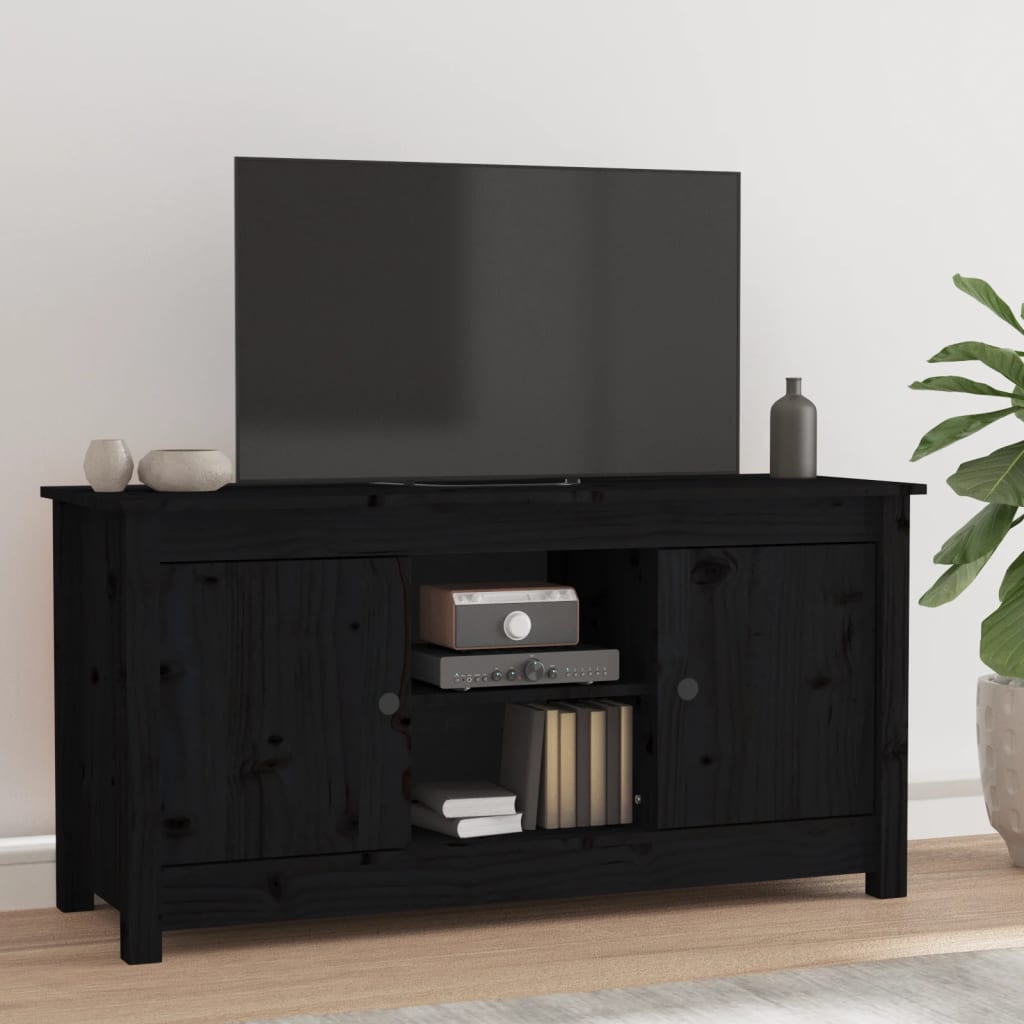 foto del prodotto mobile porta tv nero 103x36,5x52 cm in legno massello di pino cod mxl 15574