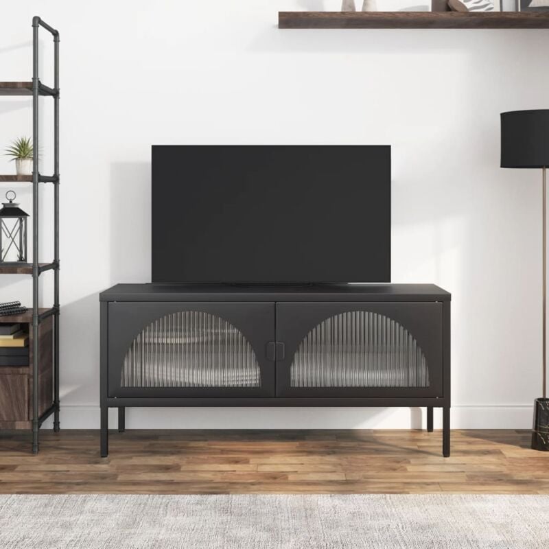 foto del prodotto mobile porta tv nero 105x35x50 cm vetro e acciaio vidaxl