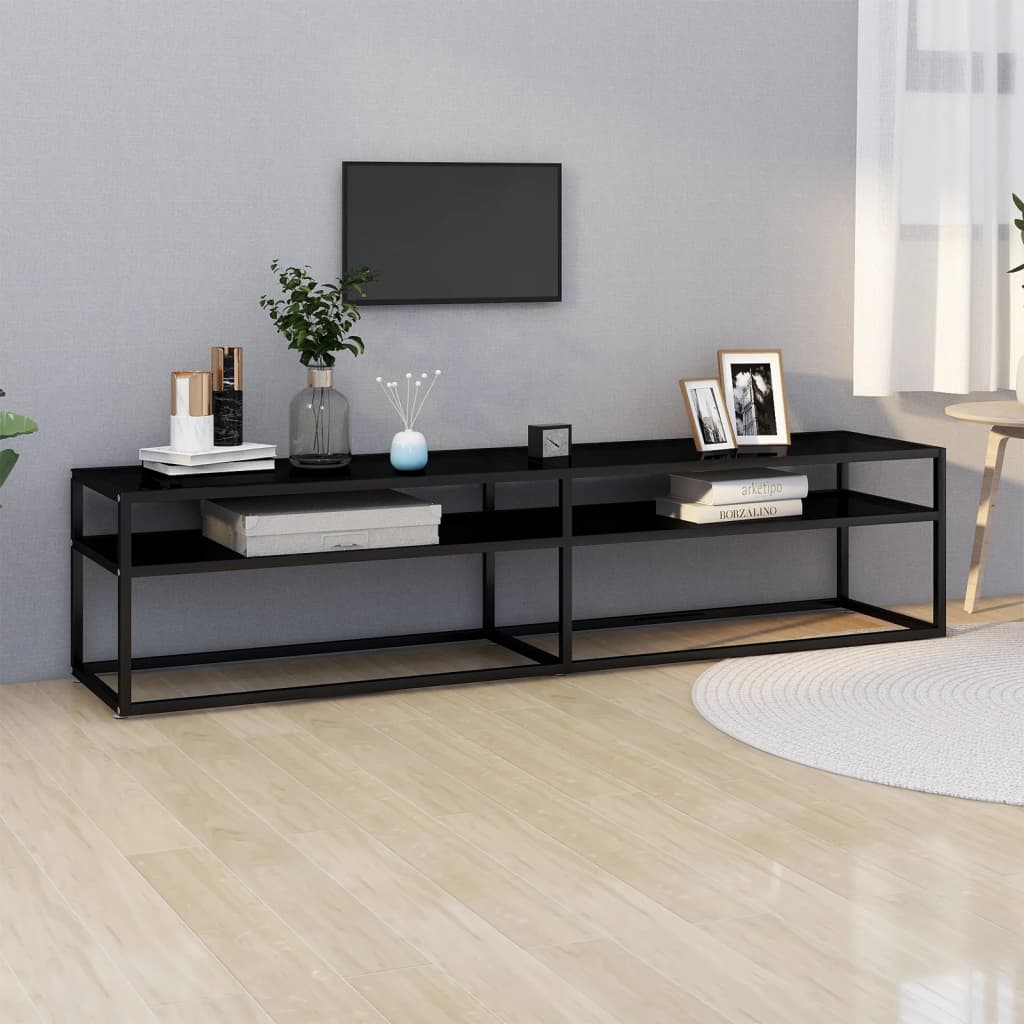 foto del prodotto mobile porta tv nero 180x40x40,5 cm in vetro temperato cod mxl 55284