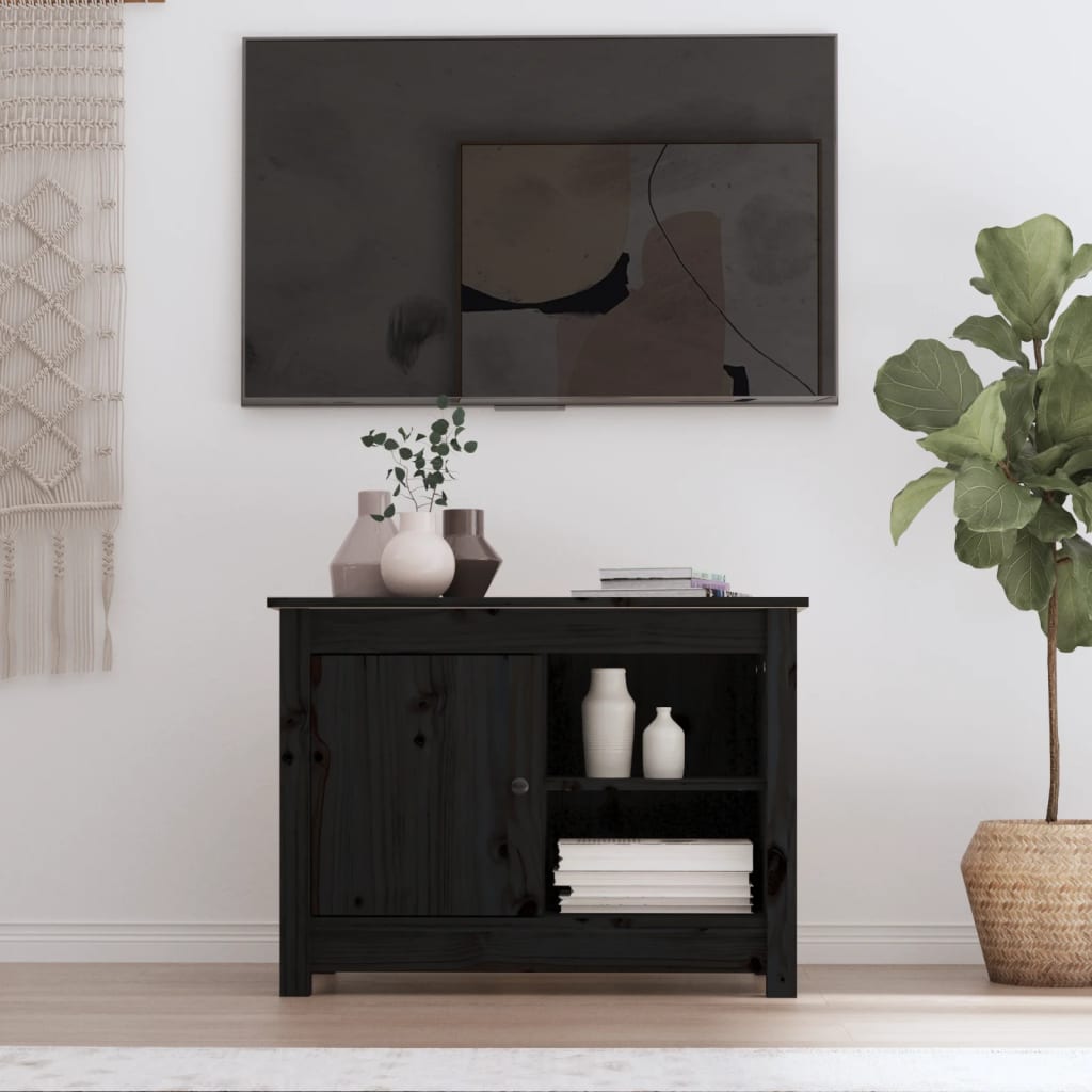 foto del prodotto mobile porta tv nero 70x36,5x52 cm in legno massello di pino