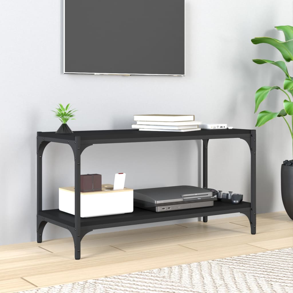 foto del prodotto mobile porta tv nero 80x33x41 cm in legno multistrato e acciaio