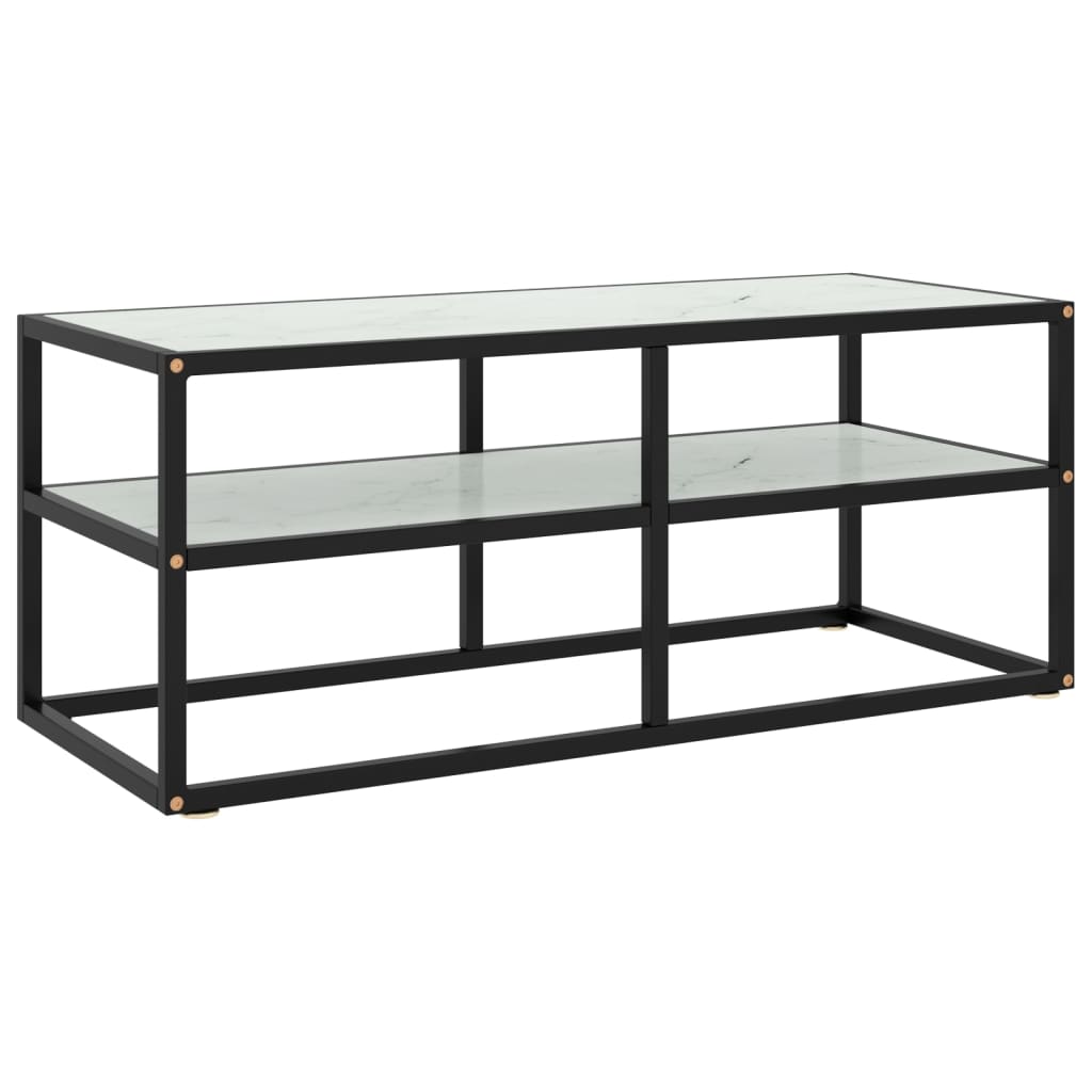 foto del prodotto mobile porta tv nero con vetro marmo bianco 100x40x40 cm