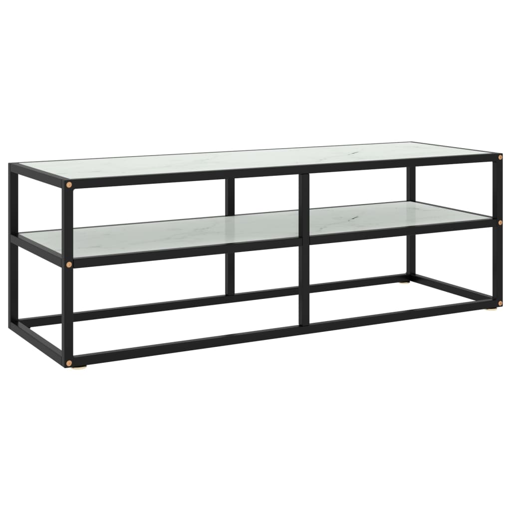 foto del prodotto mobile porta tv nero con vetro marmo bianco 120x40x40 cm cod mxl 16767