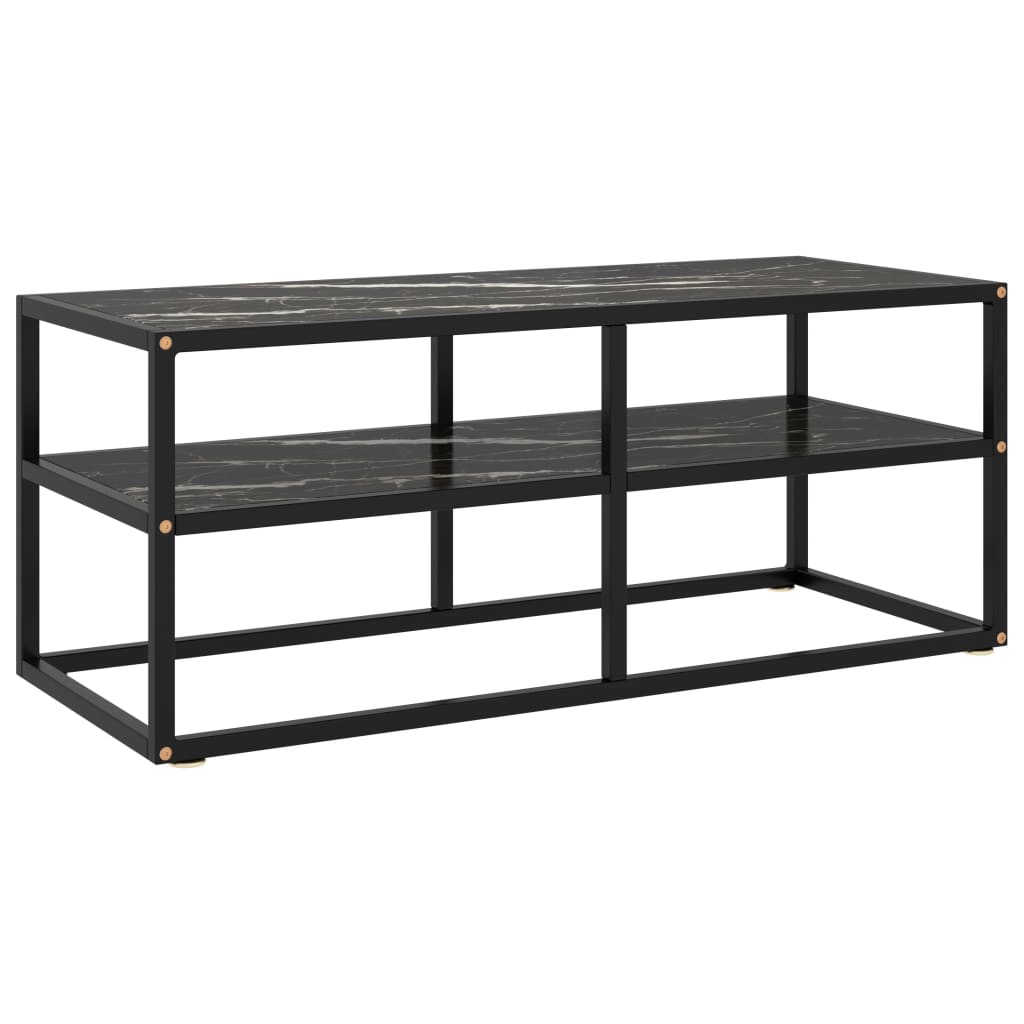 foto del prodotto mobile porta tv nero con vetro marmo nero 100x40x40 cm