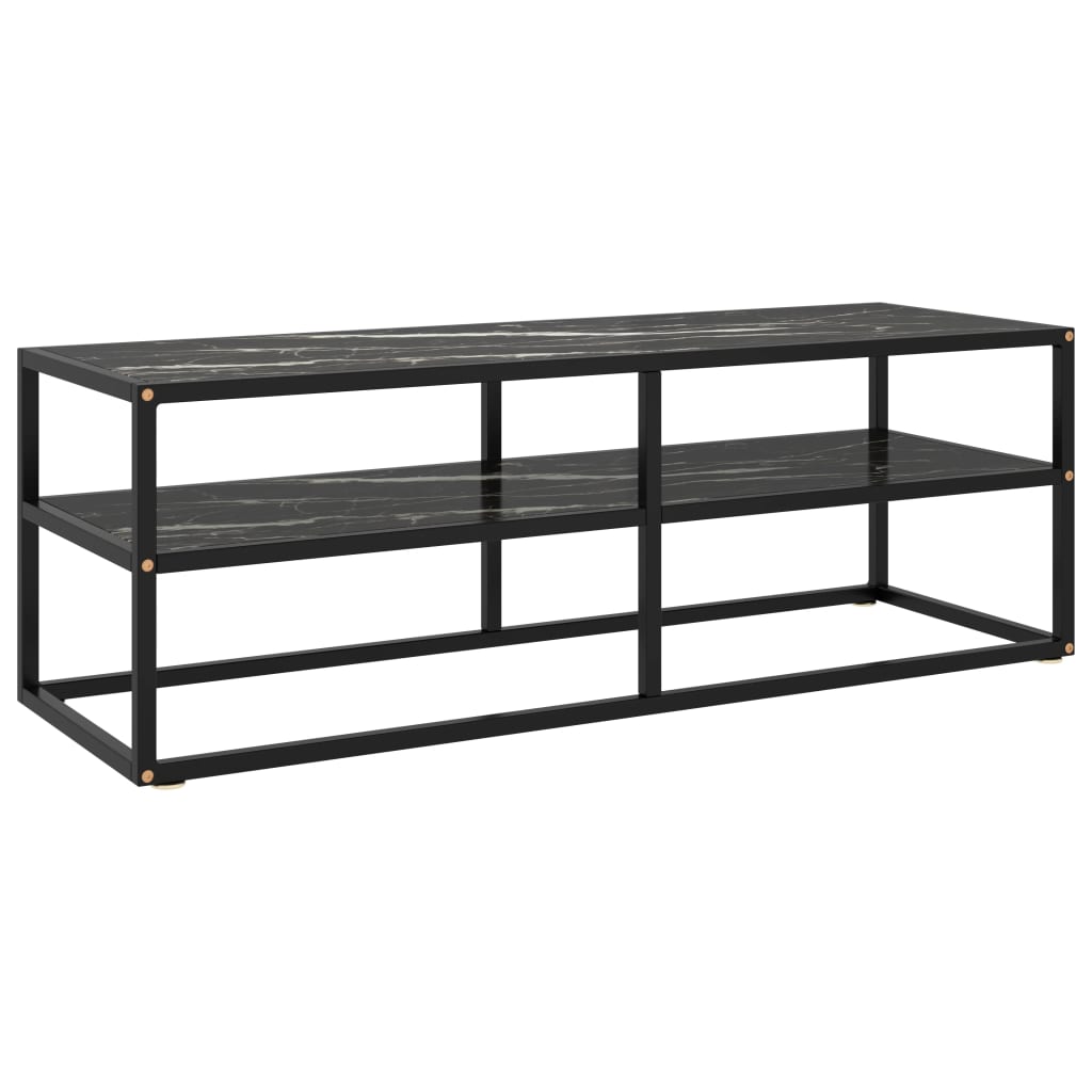 foto del prodotto mobile porta tv nero con vetro marmo nero 120x40x40 cm