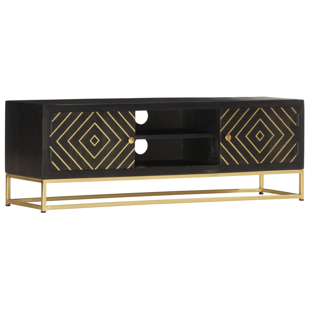 foto del prodotto mobile porta tv oro e nero 120x30x40 cm legno massello di mango cod mxl 19410