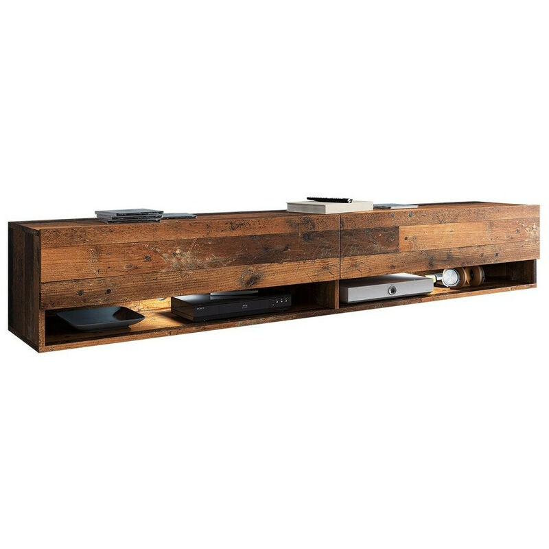 foto del prodotto mobile porta tv sarasota 119, albero invecchiato, il numero di porte 0, numero di cassetti 0, 180x30x33cm, led senza