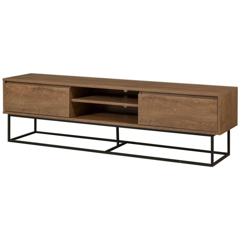 foto del prodotto mobile porta tv selena, credenza da soggiorno, armadio basso per tv, base parete attrezzata, 180x40h50 cm, noce e nero, con imballo rinforzato, con
