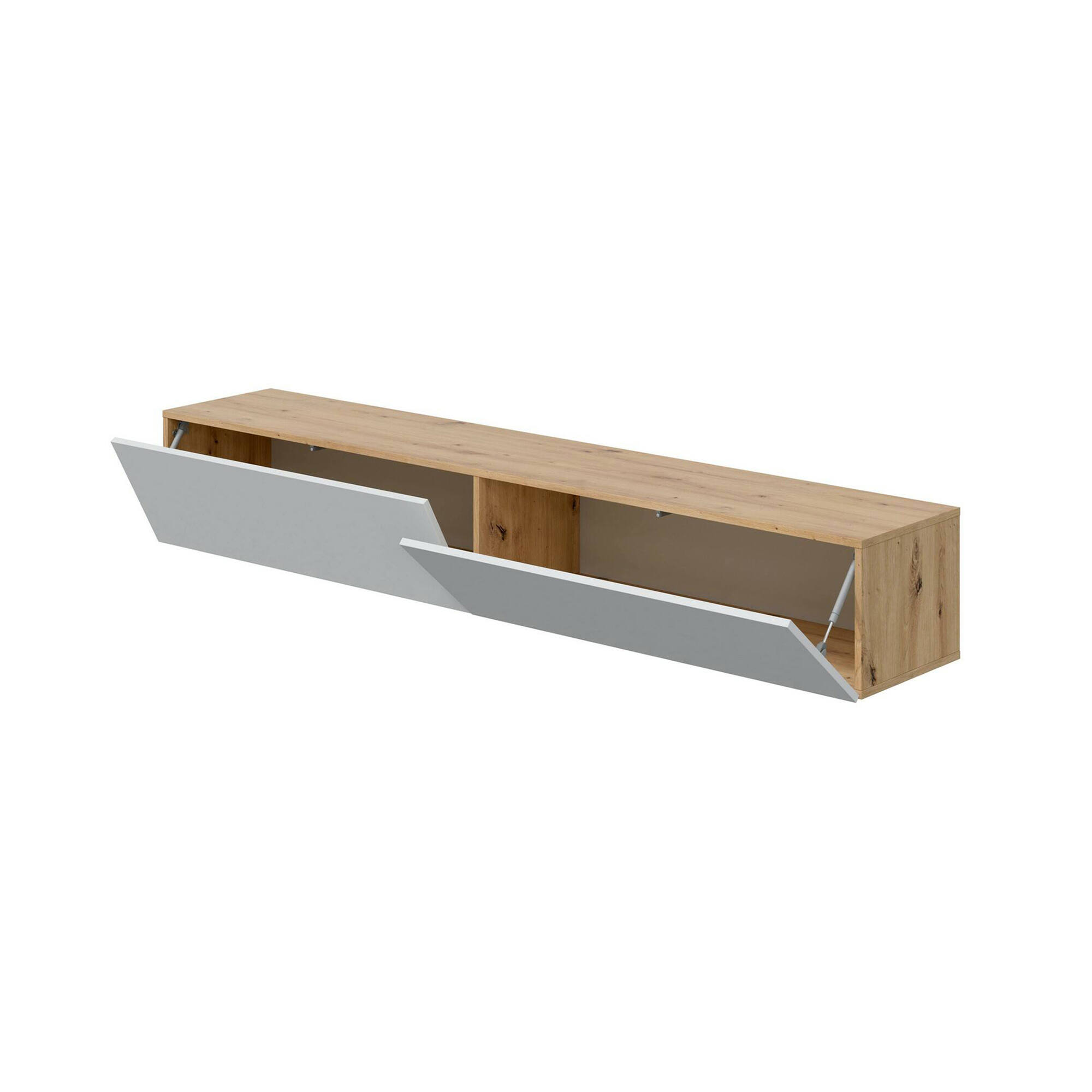 foto del prodotto mobile porta tv senectus, porta tv a 2 ante, mobile sospeso soggiorno, 180x35h28 cm, rovere nodi e bianco lucido