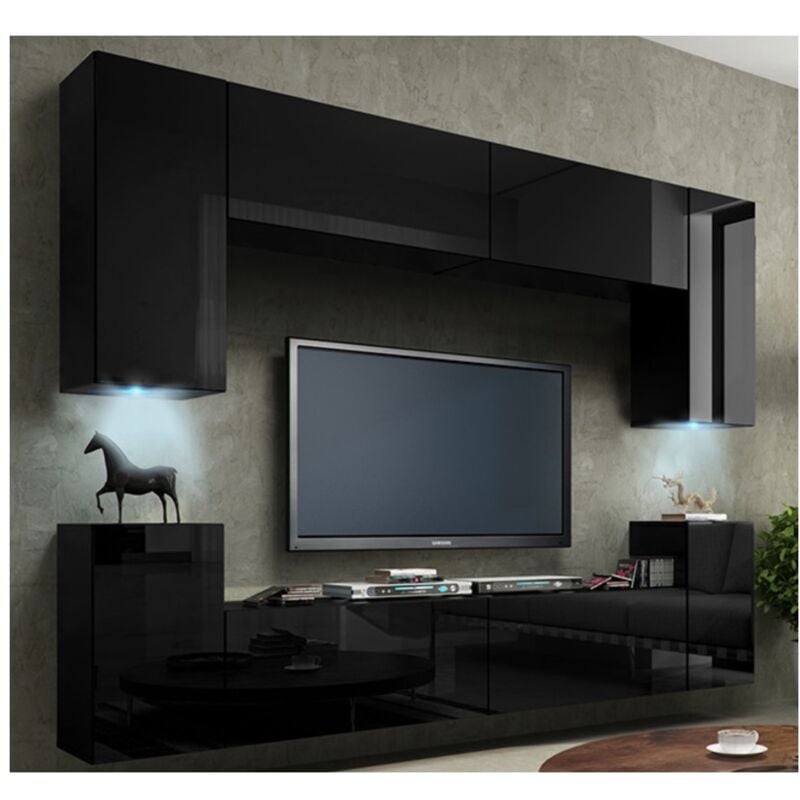 foto del prodotto mobile porta tv sospeso 240cm collezione cepto, 4 porte, colore nero lucido.