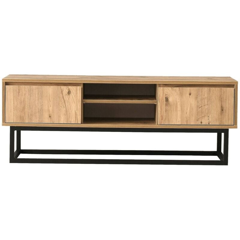 foto del prodotto mobile porta tv themis, credenza da soggiorno, armadio basso per tv, base parete attrezzata, 180x40h50 cm, nero e quercia, con imballo rinforzato,