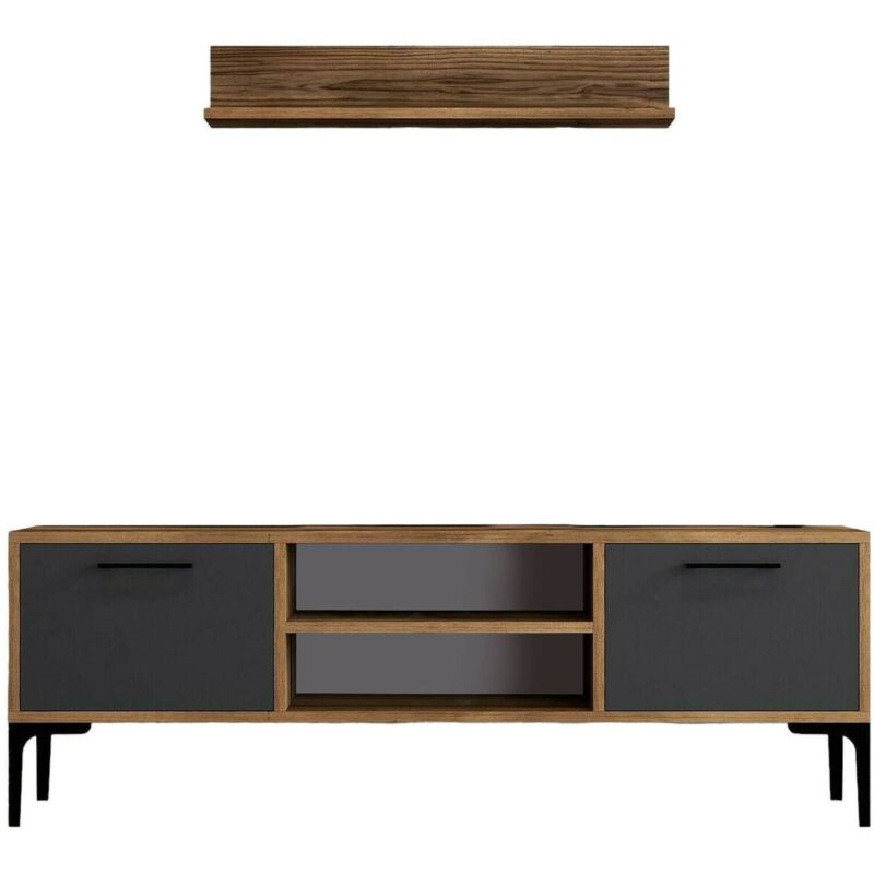 foto del prodotto mobile porta tv tureis, credenza da soggiorno, armadio basso per tv, base parete attrezzata, 140x30h48 cm, noce e antracite, con imballo rinforzato,