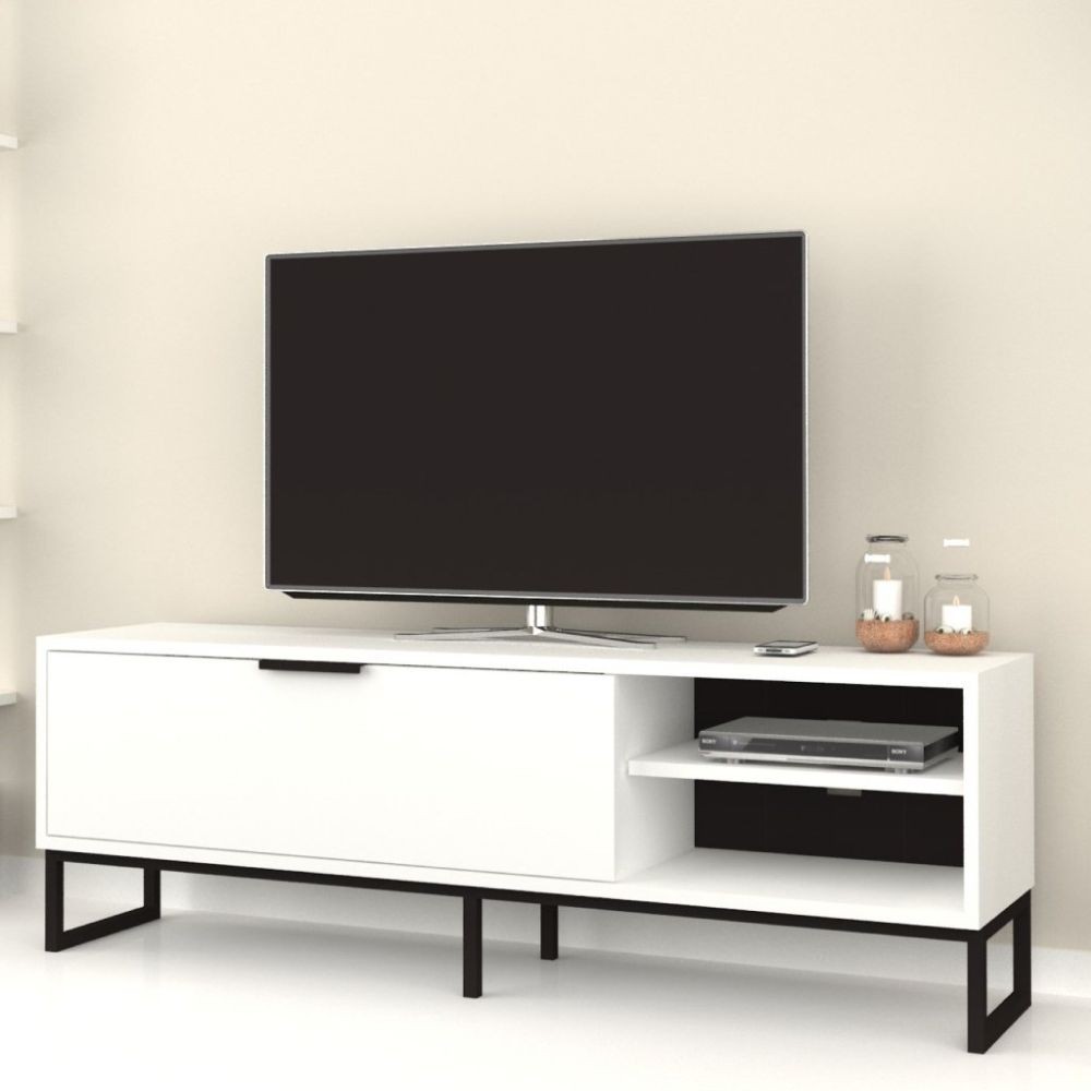 foto del prodotto mobile porta tv way 140x35x45h colore bianco con dettagli ghisa
