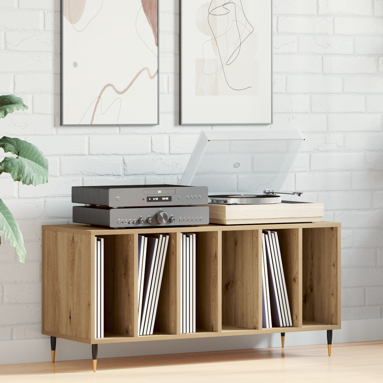 foto del prodotto mobile porta vinili rovere artigianale 100 x 38 x 48 cm vidaxl