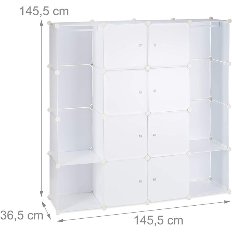 foto del prodotto mobile portaoggetti in plastica scaffale guardaroba con ante e asta 145 cm bianco 1300019612