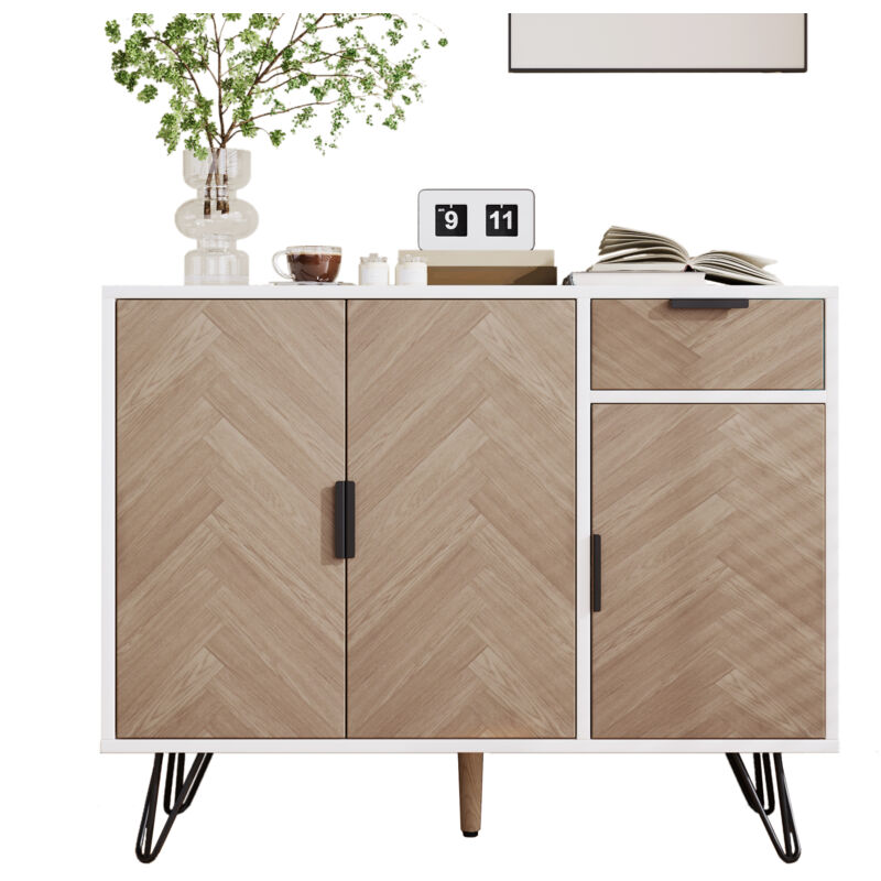 foto del prodotto mobile portaoggetti moderno, credenza bianca e effetto legno con cassetto e ripiani regolabili in altezza 90 x 30 x 71,5 cm 