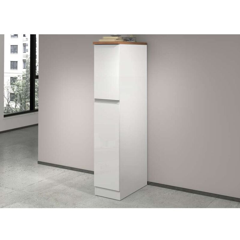 foto del prodotto mobile portaspezie da 2 vani scorrevoli 30x60x164,5cm nautilus colore bianco laccato lucido rovere wotan
