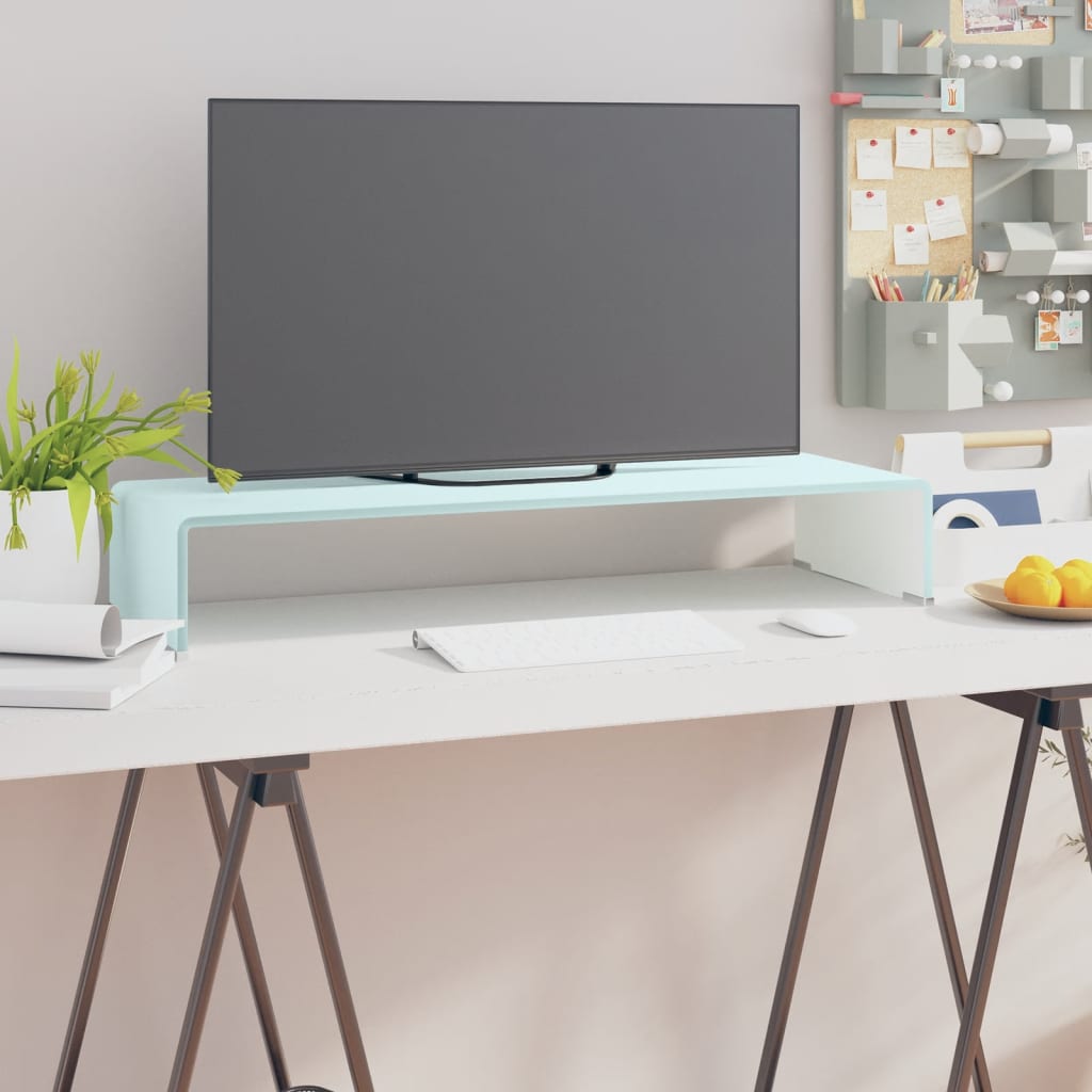 foto del prodotto mobile rialzo porta tv in vetro bianco 80x30x13 cm