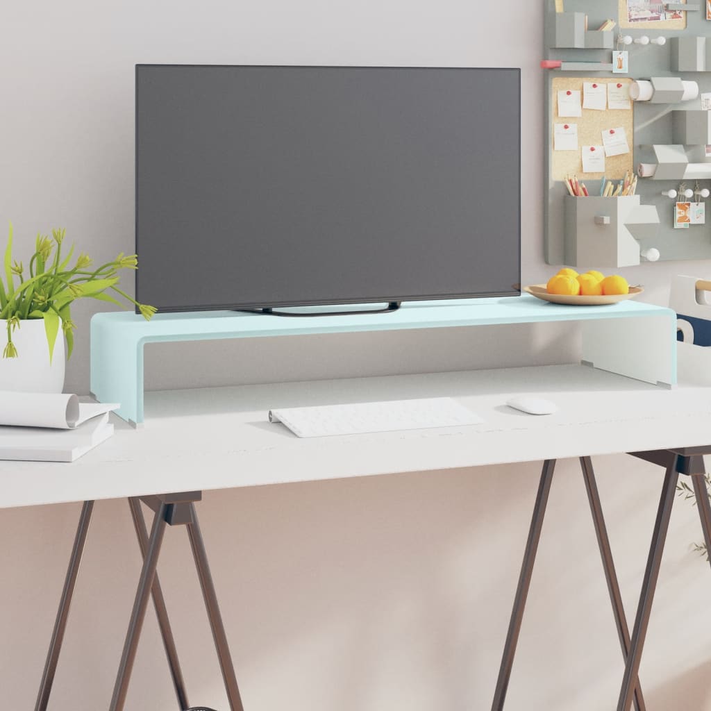 foto del prodotto mobile rialzo porta tv in vetro bianco 90x30x13 cm