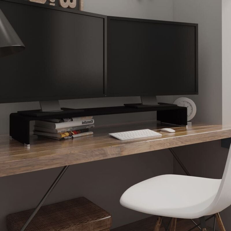 foto del prodotto mobile rialzo porta tv in vetro nero 110x30x13 cm vidaxl