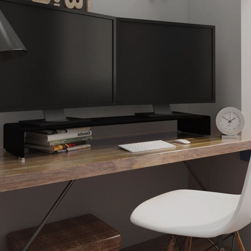 foto del prodotto mobile rialzo porta tv in vetro nero 120x30x13 cm vidaxl