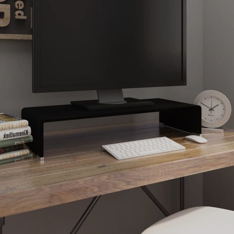 foto del prodotto mobile rialzo porta tv in vetro nero 70x30x13 cm vidaxl