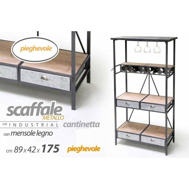 foto del prodotto mobile scaffale cantinetta con ripiani cassetti urban cm 89 x 42 x 175 h