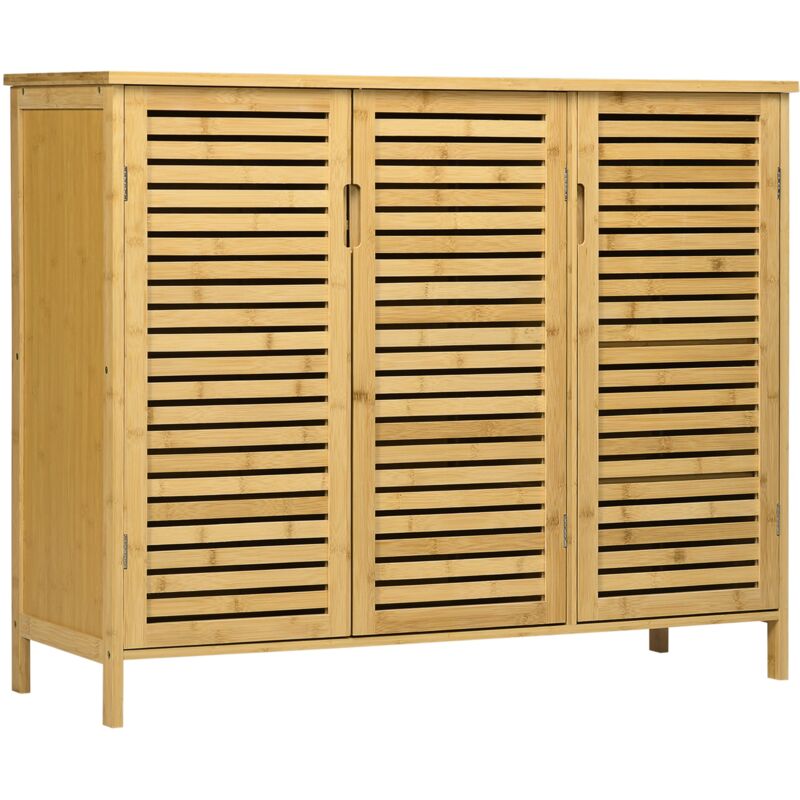 foto del prodotto mobile scarpiera a 8 ripiani su 3 livelli con maniglie 100x35x80 cm in bamb 