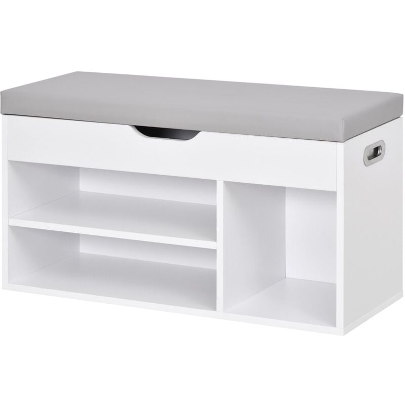 foto del prodotto mobile scarpiera con panca 80x30x43 cm in mdf bianca
