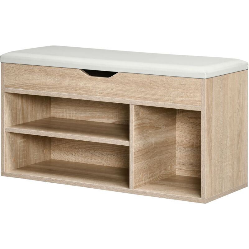 foto del prodotto mobile scarpiera in legno con 2 ripiani aperti e spazio contenitore homcom