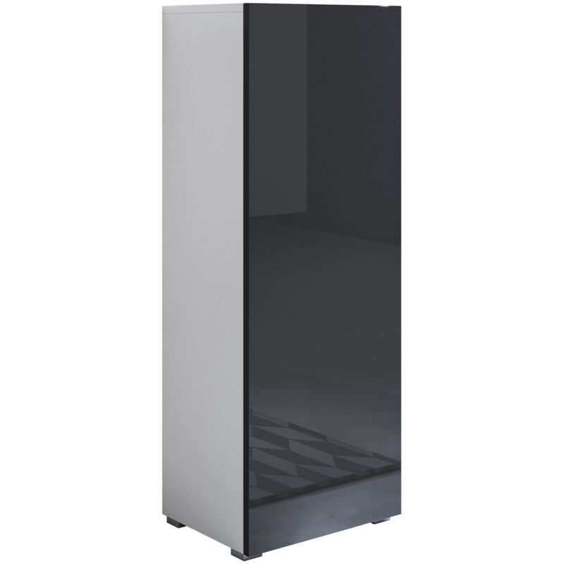 foto del prodotto mobile soggiorno con piedini 2cm vetrina salotto moderno vetrinetta pensile 40x128x28cm modello luke v1 bianco e nero lucido