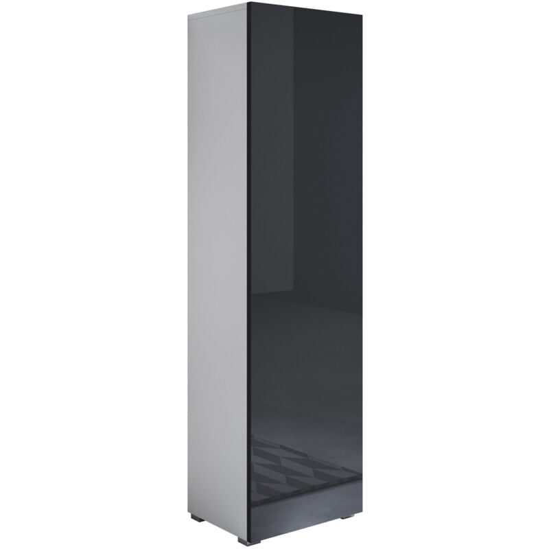 foto del prodotto mobile soggiorno con piedini 2cm vetrina salotto moderno vetrinetta pensile 40x167x28 modello luke v4 bianco e nero lucido