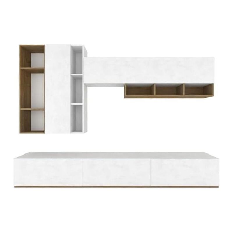 foto del prodotto mobile soggiorno moderno, parete attrezzata 267x194 cm, noce bianco, gi montato